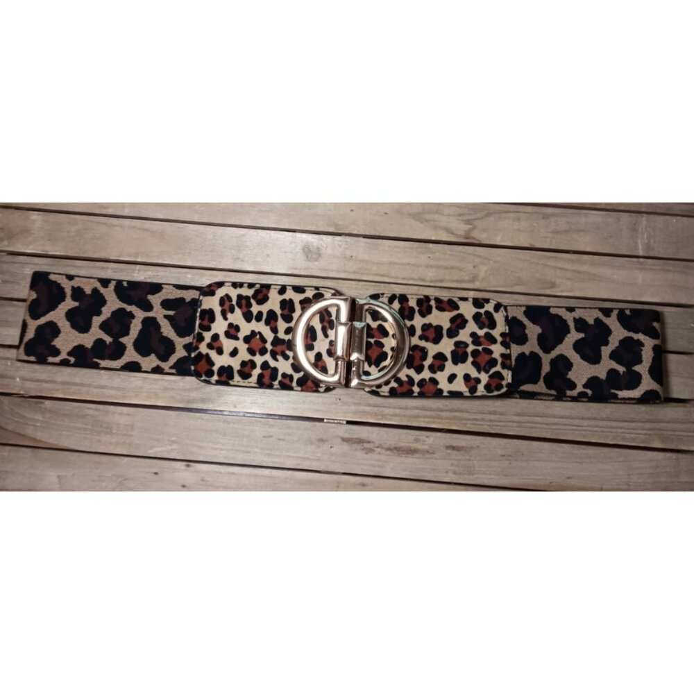 Stretch Animal Print Cinch Belt Gold Buckle Big Cat Cheetah Leopard Spots 26" - Picture 8 of 10